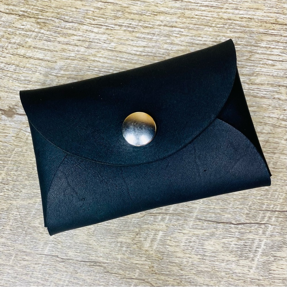 Leather Pouch, Business Card Holder, Rectangular Coin Pouch. Oil tan Black